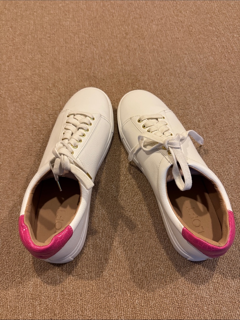 LOFT White Sneakers with Pink Heel Accent
